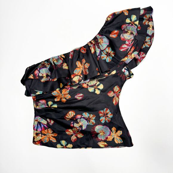 Ulla Johnson Adaleigh One Shoulder Floral Print Silk Top Black Size US 2 - Picture 10 of 12